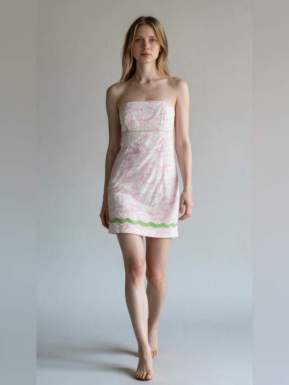 Lilly Pulitzer Womens 2 Multi Franco Alligator Strapless Mini Dress Embroidered